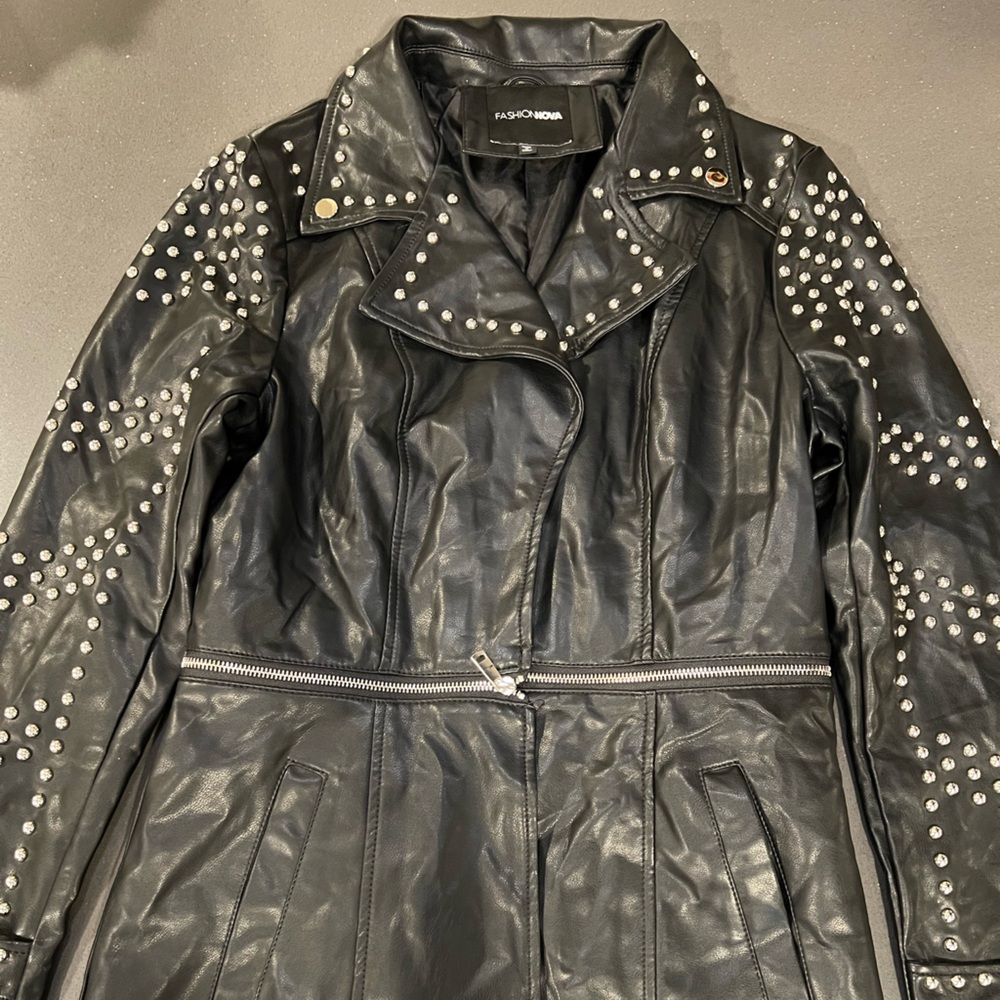 Fashion Nova Studded Black Faux Leather Jacket